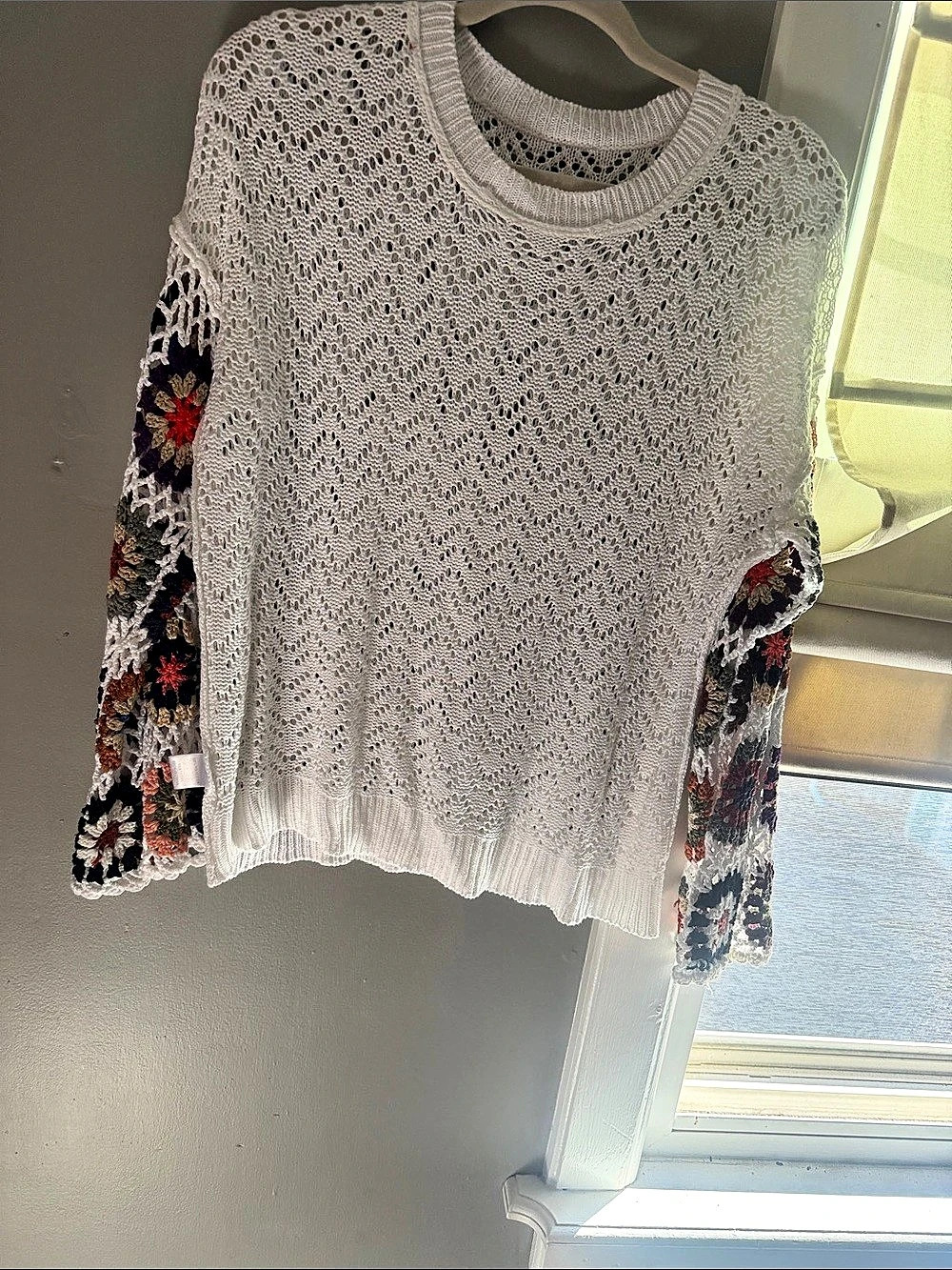 Lucky Brand Floral Sleeve Crew Neck Sweater in White - Picture 2 of 2